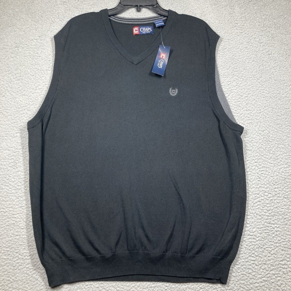 Chaps Sweater Vest Men's XL Black V Neck Pullover Preppy Y2K Cotton Casual NEW - Picture 1 of 11